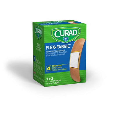 Bandage Strips Fabric Curad 1x3" Flesh Not Made With Natural Rubber Latex 100/Bx, 12 BX/CA - Surgical Supplies NY